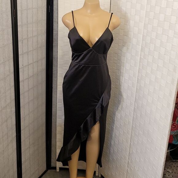 BRAND NEW E.L.H STUDIO HIGH LOW RUFFLE HEM SATIN DRESS - Picture 10 of 15